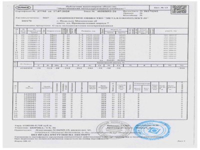 Лист холоднокатаный 1.5 мм 1250х2500 мм - Сертификат