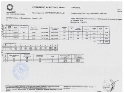Полоса 50х5 мм - Сертификат