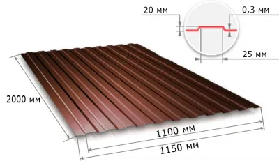 Профнастил C20 А/B 1150/1100 0,3 мм, RAL 8017, шоколадно-коричневый