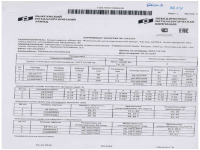 Труба электросварная 76х4 мм - Сертификат