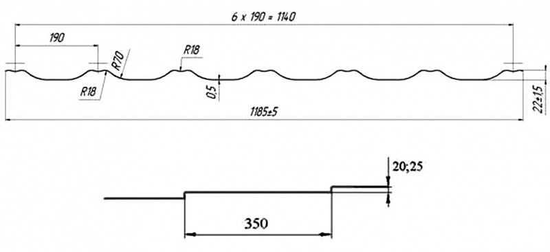 Металлочерепица KRONA 1210/1150 0.5 мм, RAL-7024, серый графит